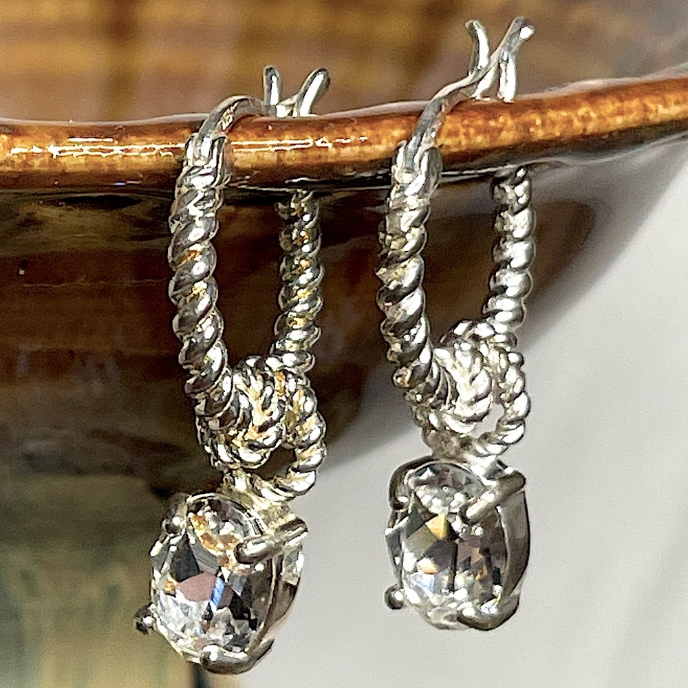 Dazzle for Days! Braided Silver Hoops with Crystal Detailing in Pronged Setting